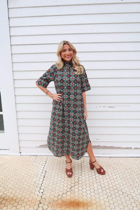 Mosiac Maxi Dress-Brown