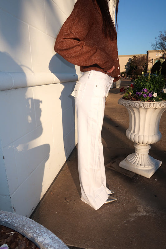White Mid Rise Pintuck Flare Jeans