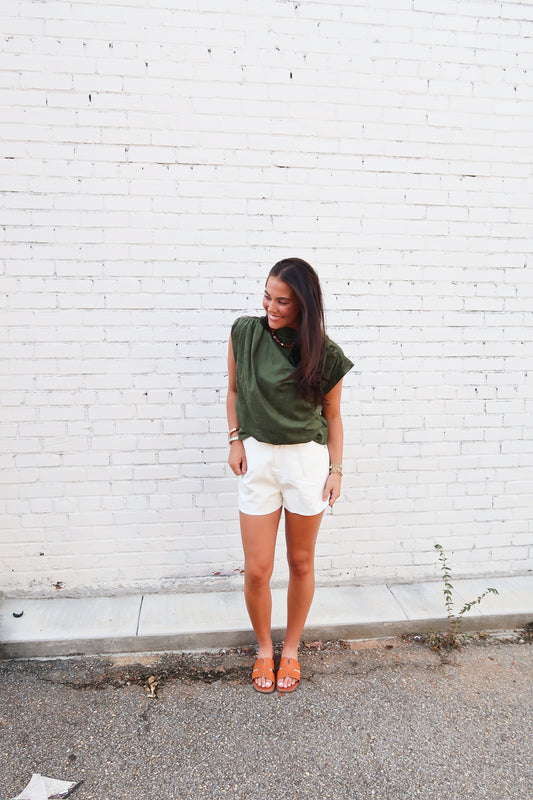 Olive Suede High Neck Top