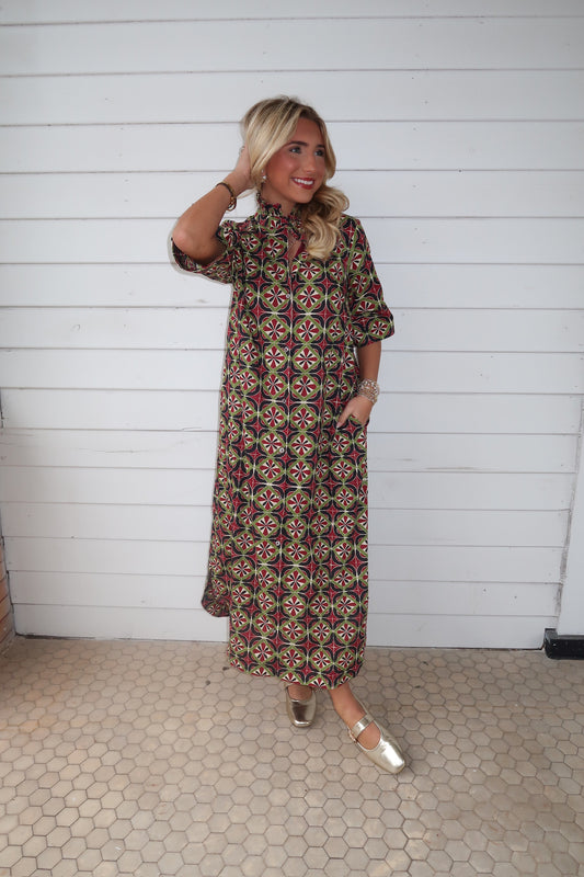 Mosiac Maxi Dress-Wine