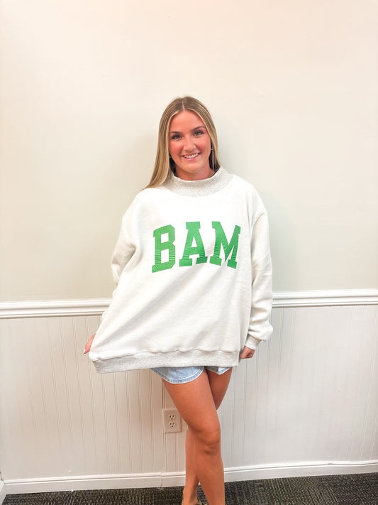 "MAHJ" and "BAM" Reversible Sweatshirt -Kelly Green