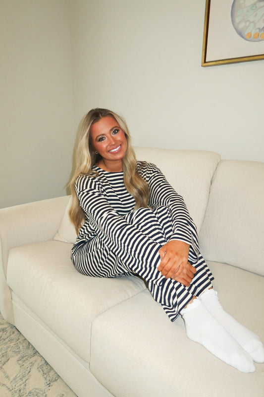 Oversized Stripe Top-Navy/White