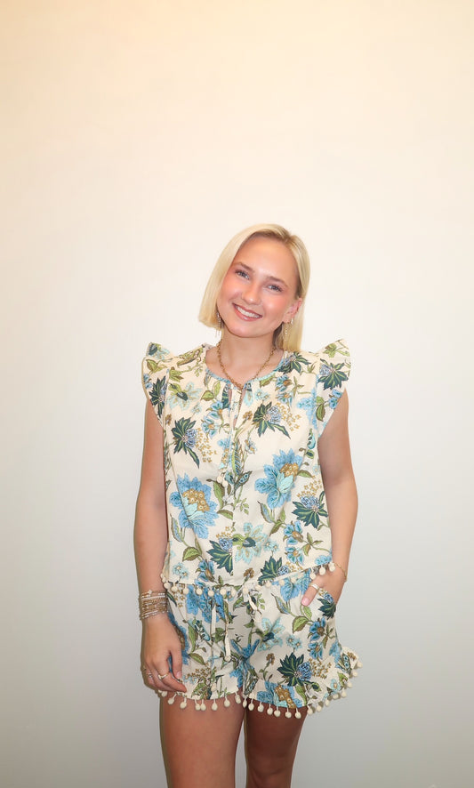 Blue Bell Floral Shorts Set