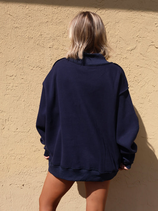 "JESUS" Embroidered Mock Neck Sweatshirt- Navy