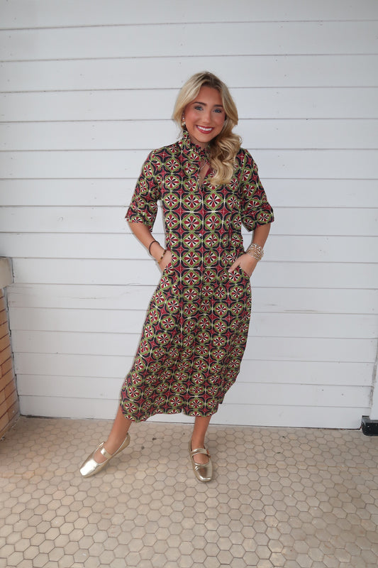 Mosiac Maxi Dress-Wine