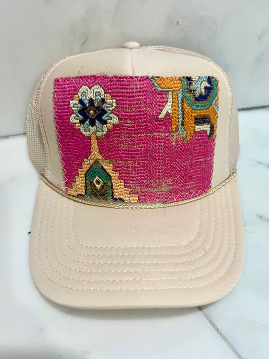 Patchwork Trucker Hat-Beige