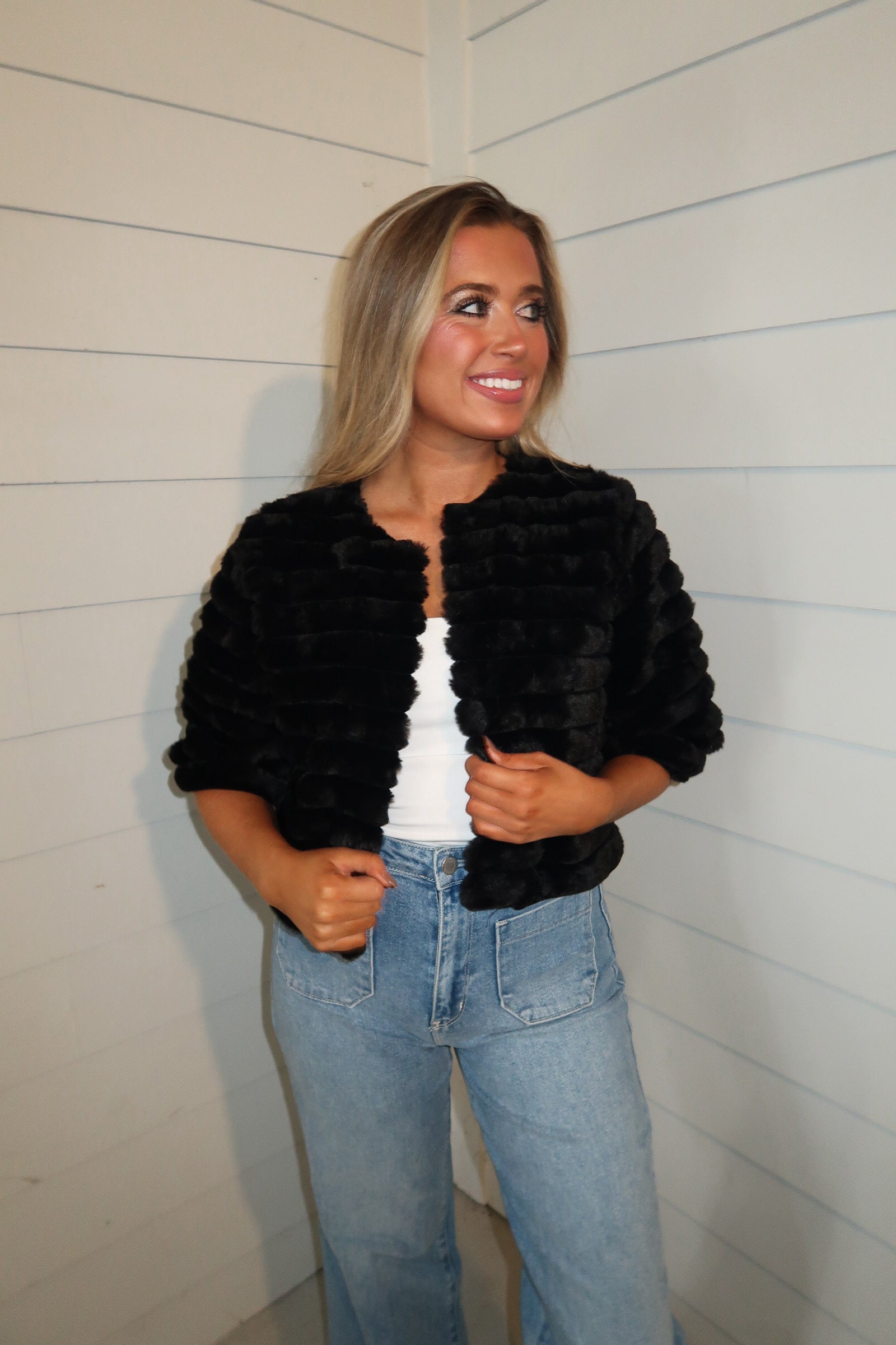Half Sleeve Faux Fur Jacket