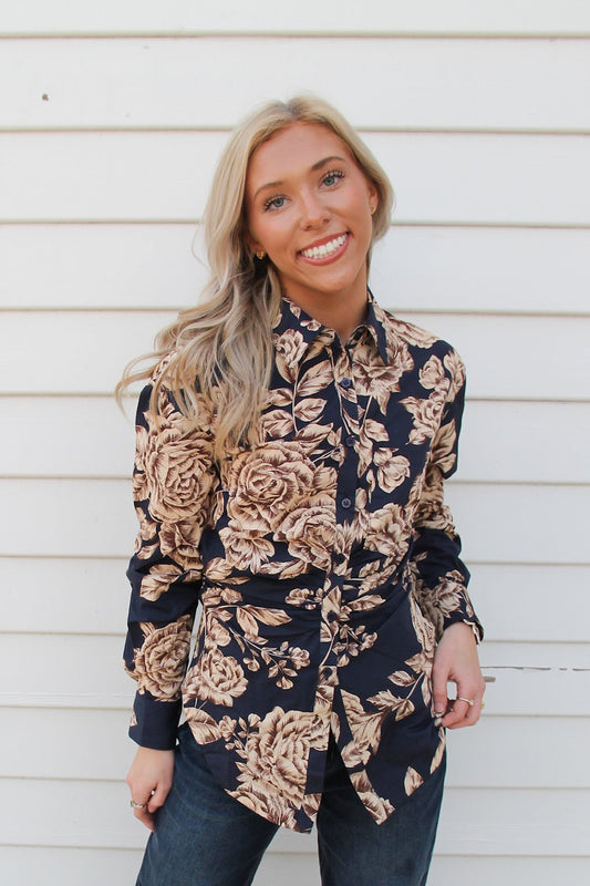 Midnight Blue Cream Floral Top