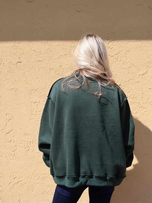 "MERRY" Embroidered Mock Neck Sweatshirt-  Christmas Green