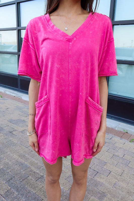 Pocket T-Shirt Romper- Pink