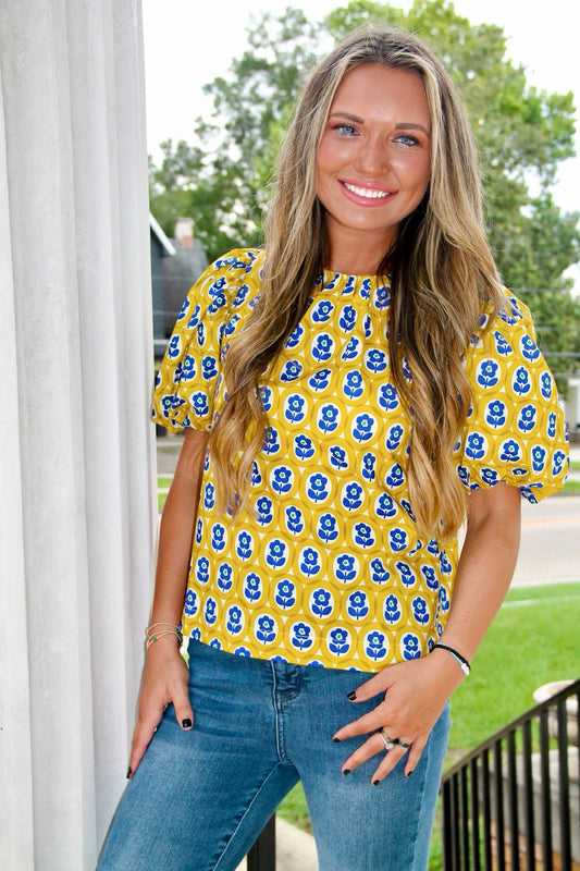 Moxie Floral Puffed Sleeve Top