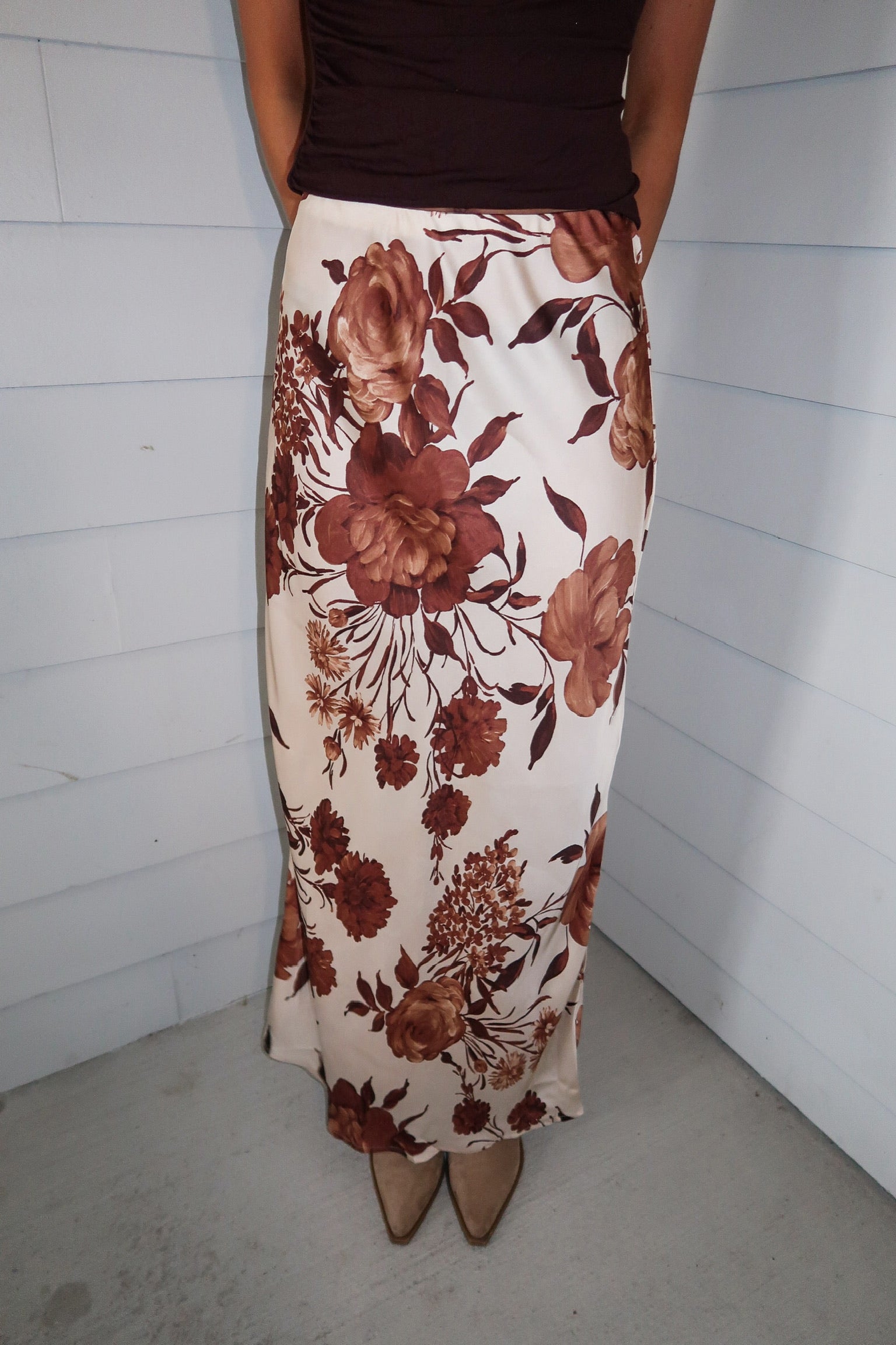 Cream/ Brown Floral Slip Skirt