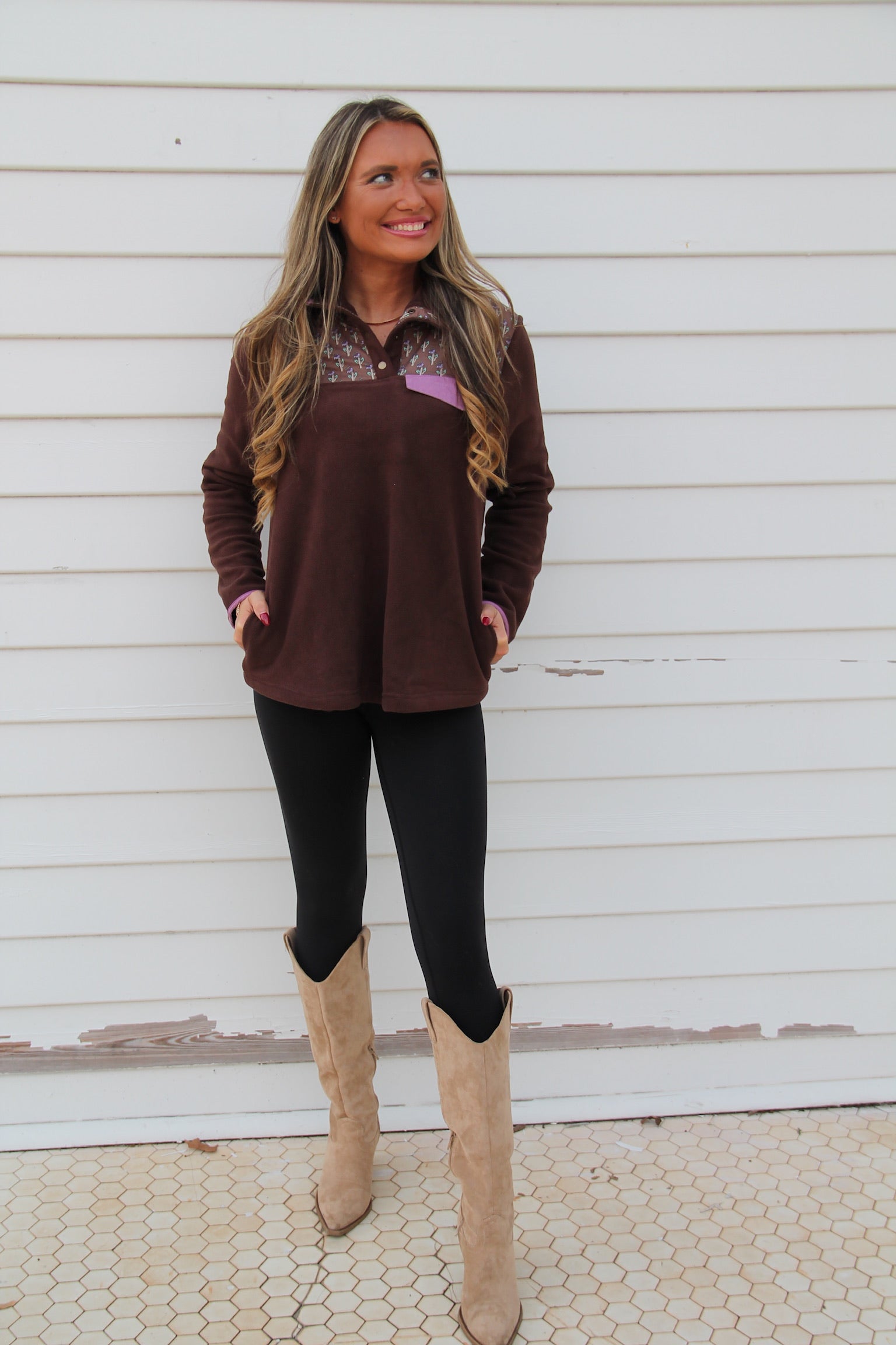 Patrice Fleece Pullover-Brown