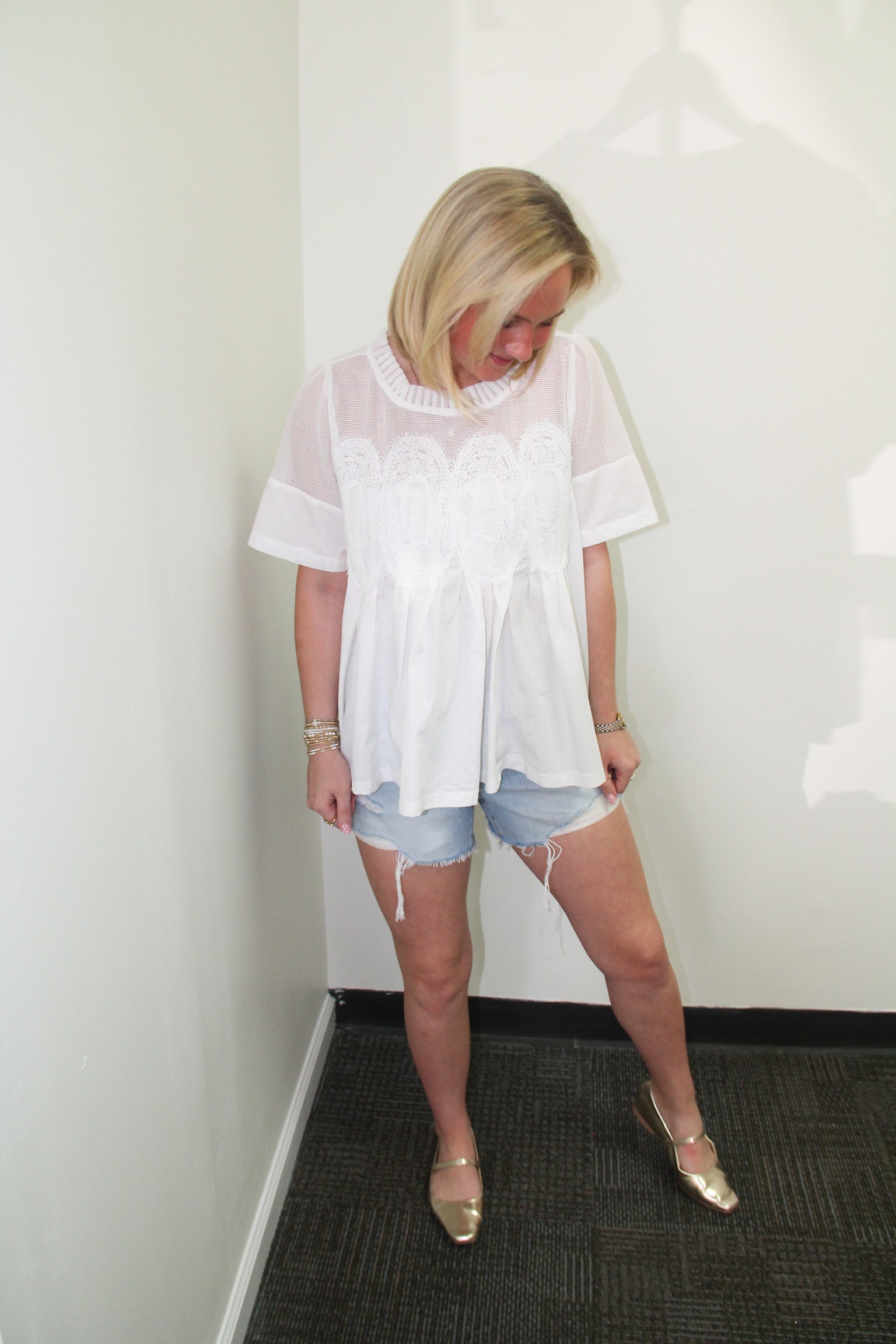 White Lace Applique Top