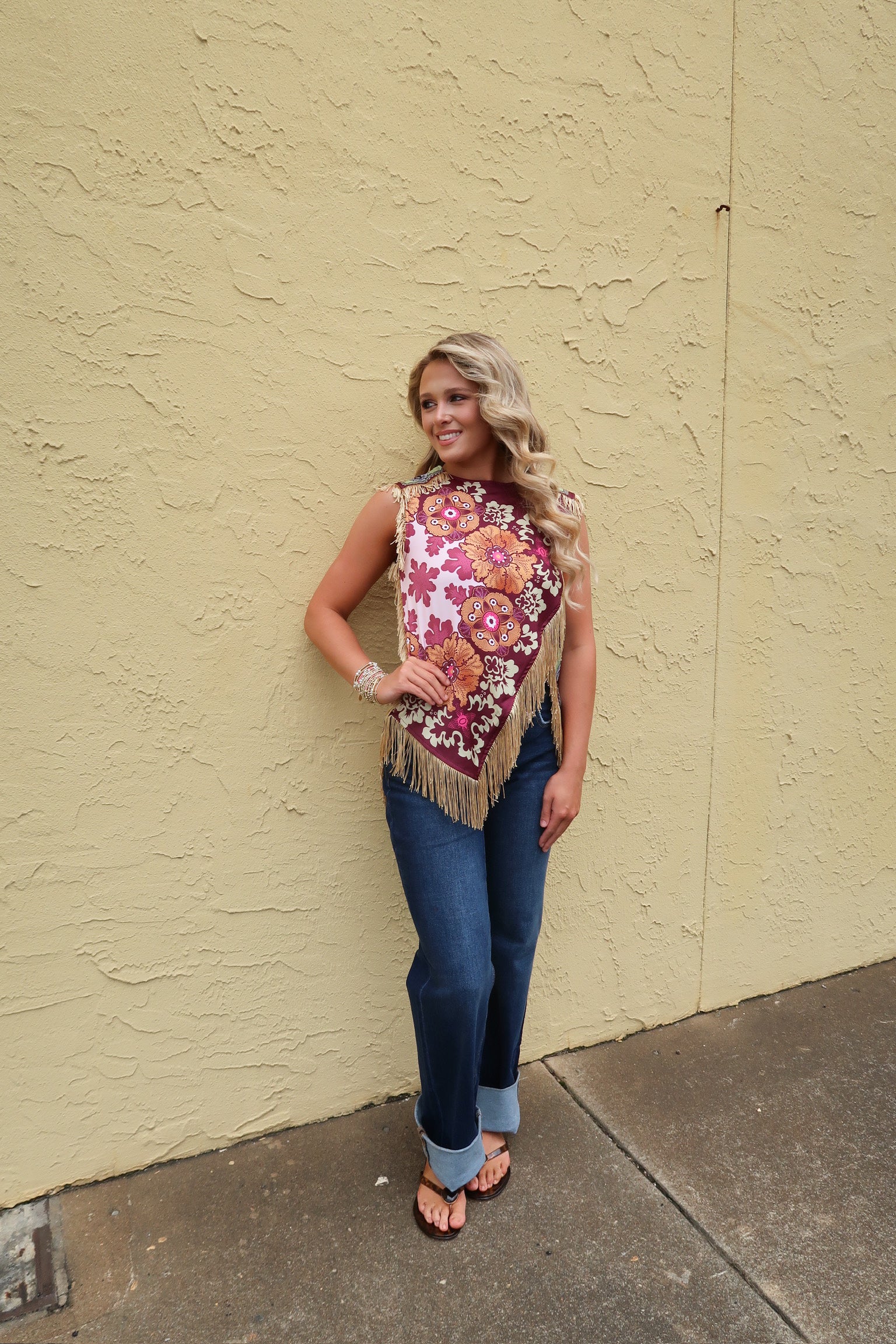 Fringed Floral Print Top