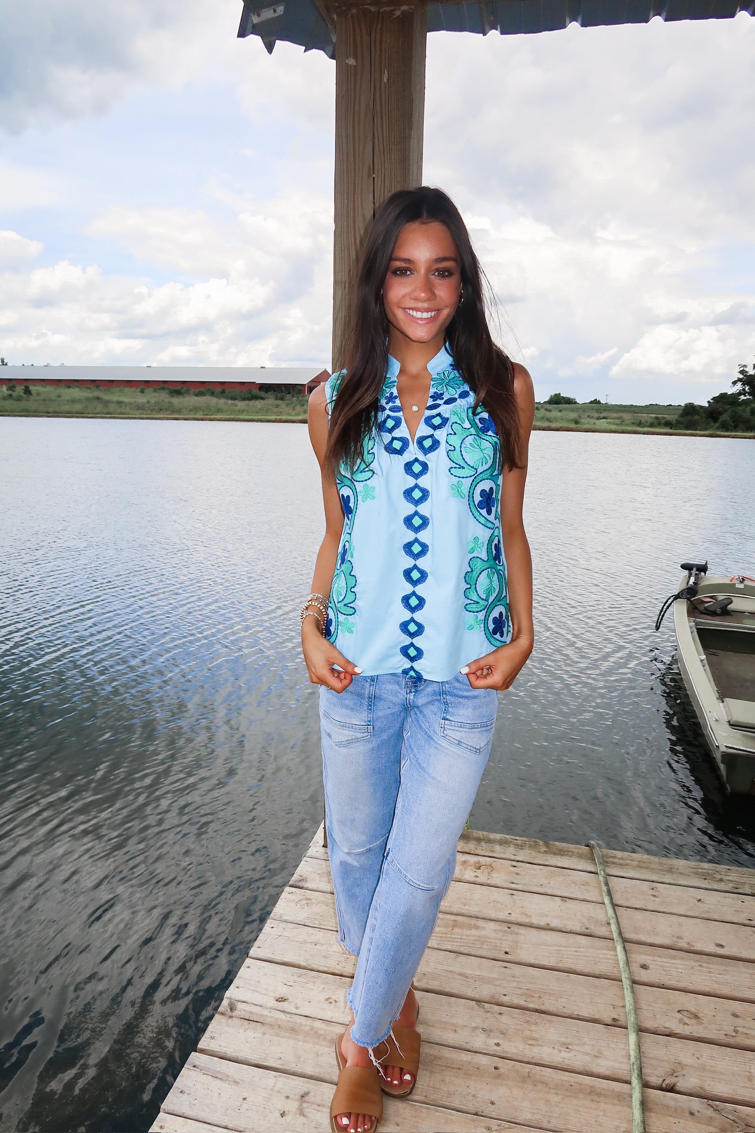 Embroidered Sleeveless Top