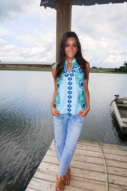 Embroidered Sleeveless Top