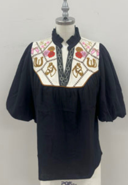 Horses Western Embroidered Top