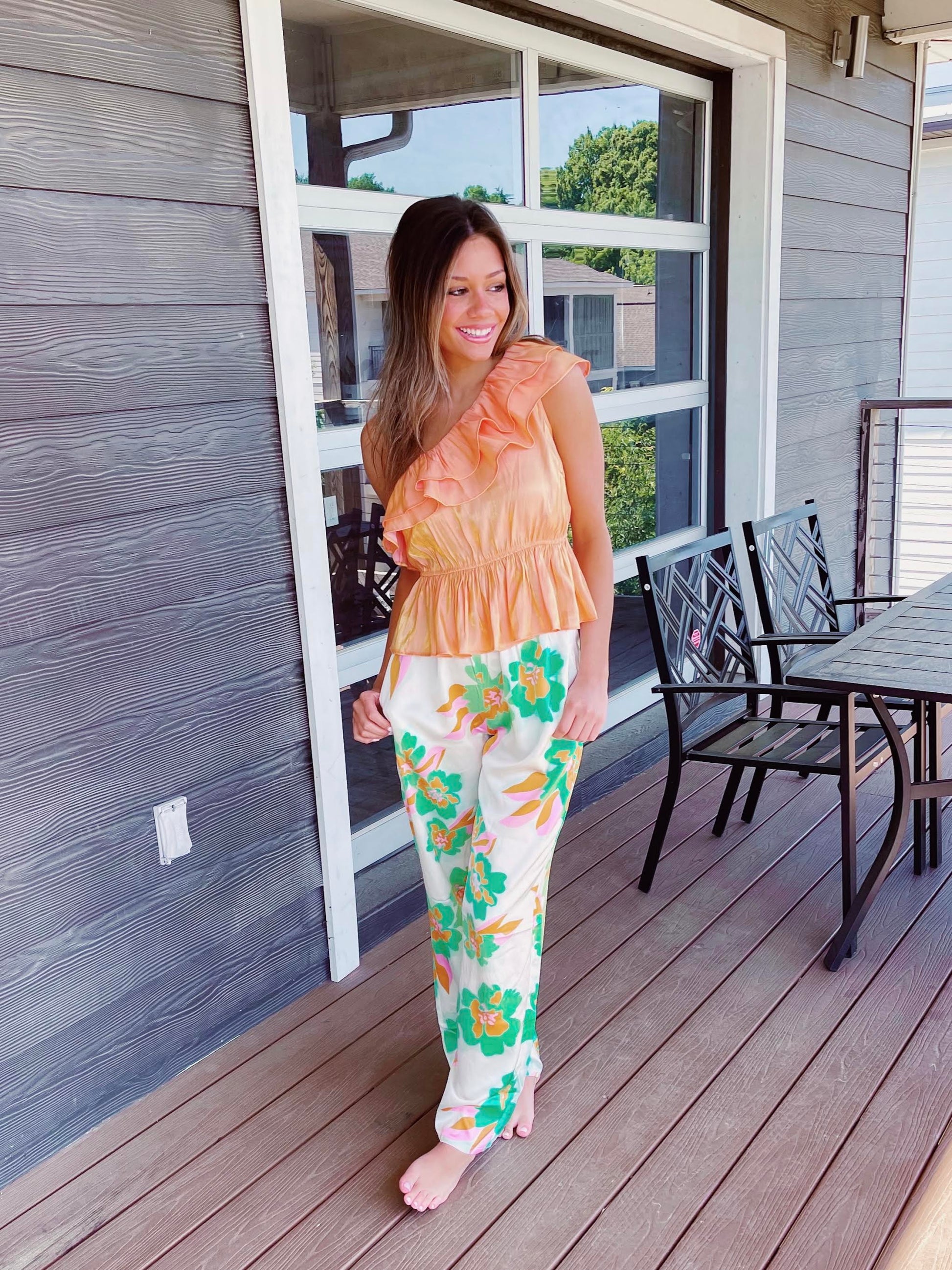 Asymmetric Tangerine Ruffle Top
