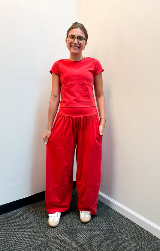 Mineral Washed Jogger Set- Red