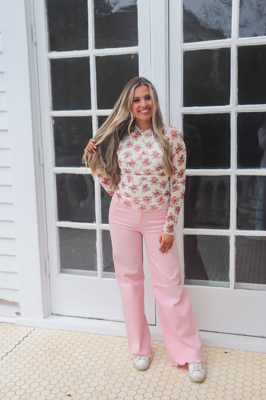 Floral Mesh Top - Ivory