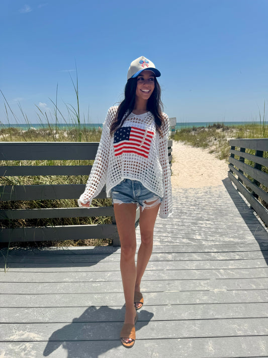 Flag Crochet Coverup/Top- White