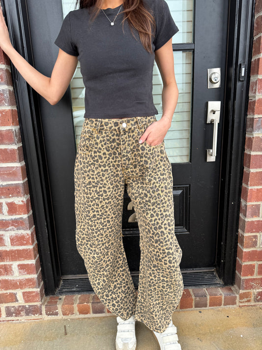 Barrel Leopard Twill Jeans