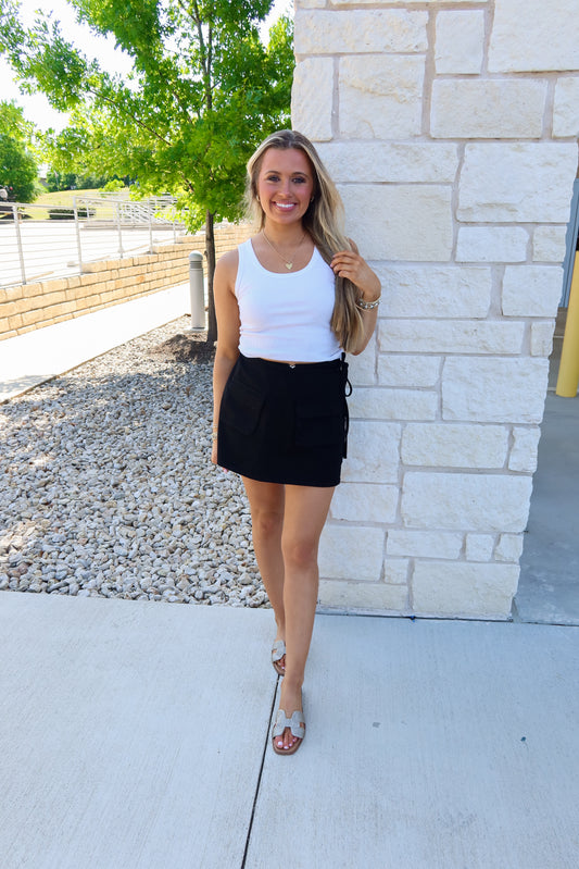 Black Denim Wrap Skort