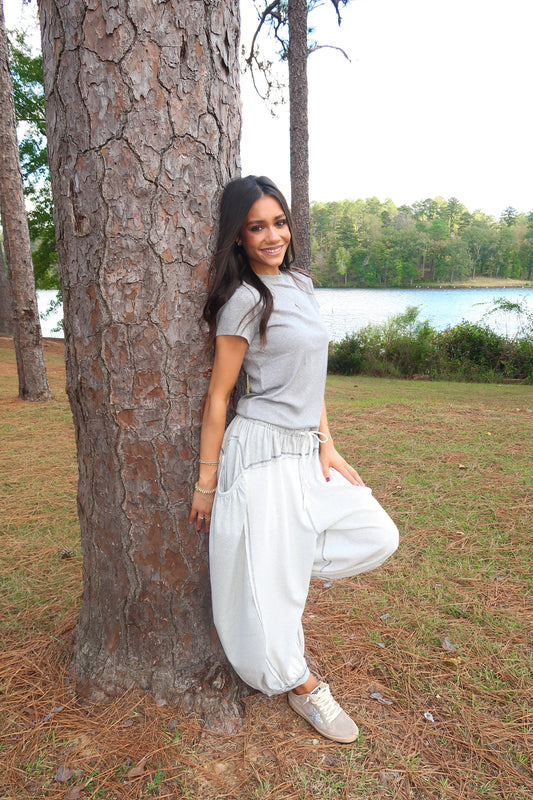 Relaxed Drawstring Pants-Grey