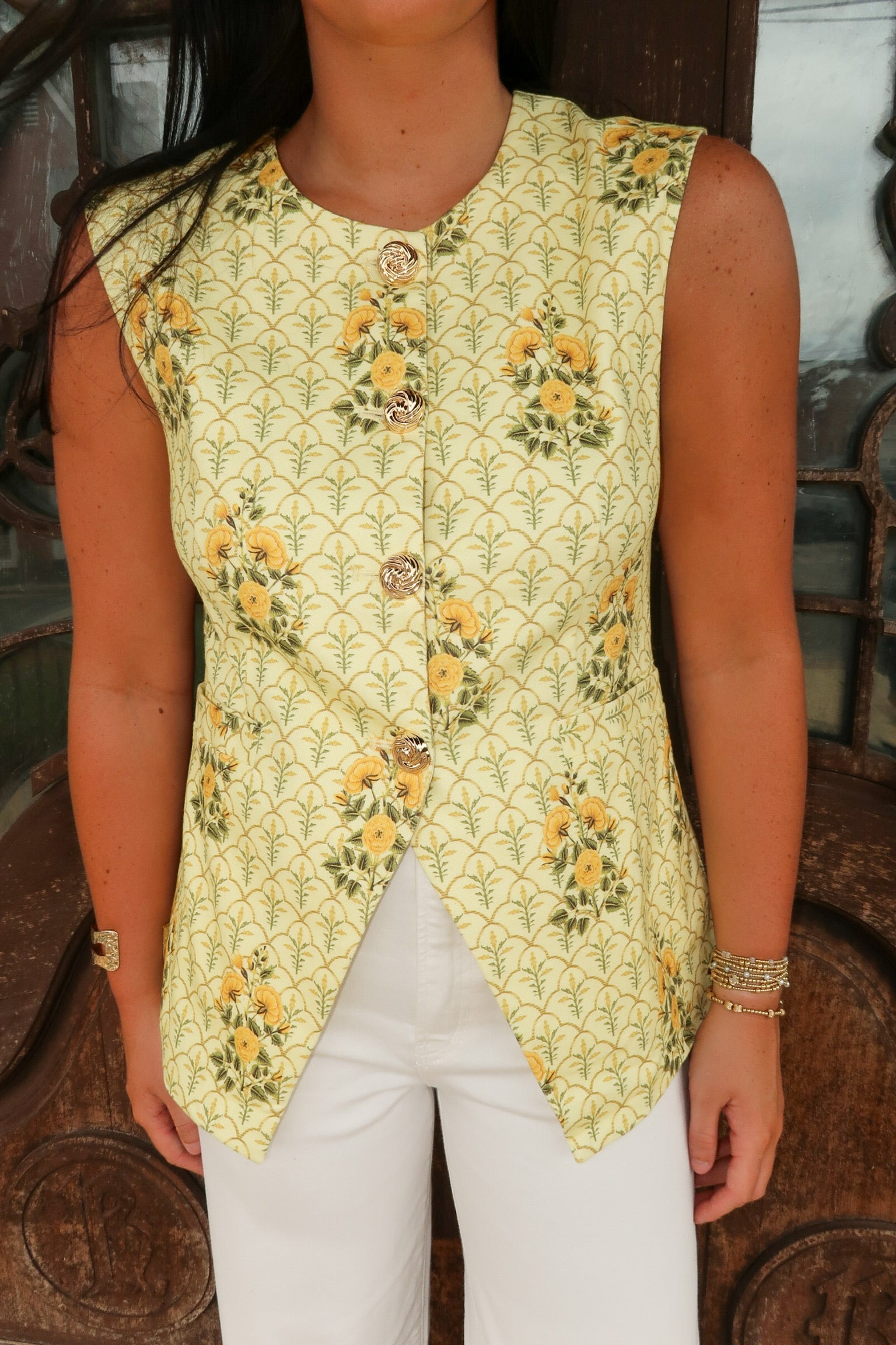 Vintage Floral Vest - Yellow