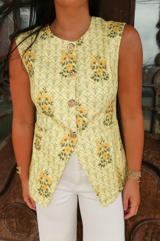 Vintage Floral Vest - Yellow