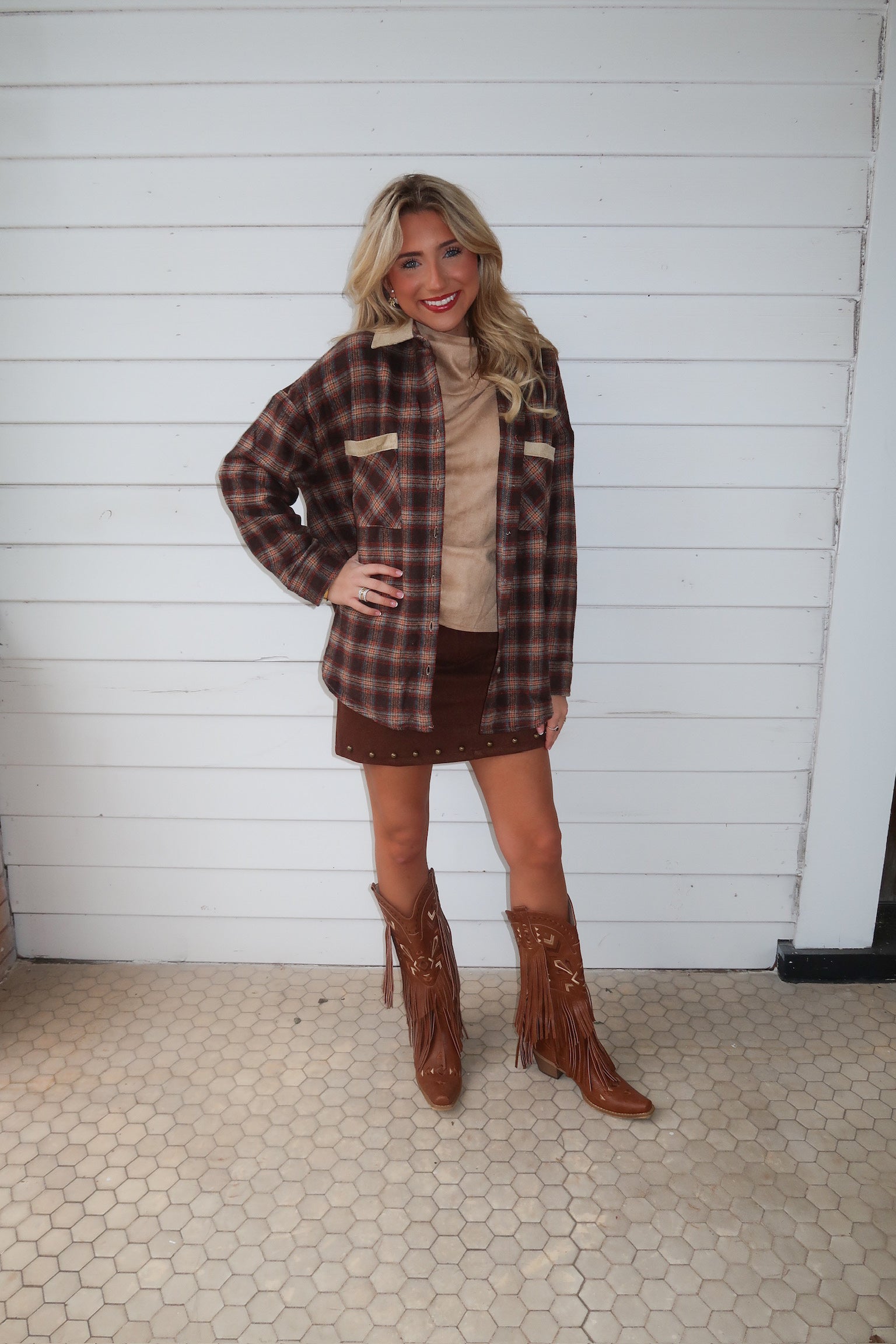 Bonfire Brown Plaid Shacket