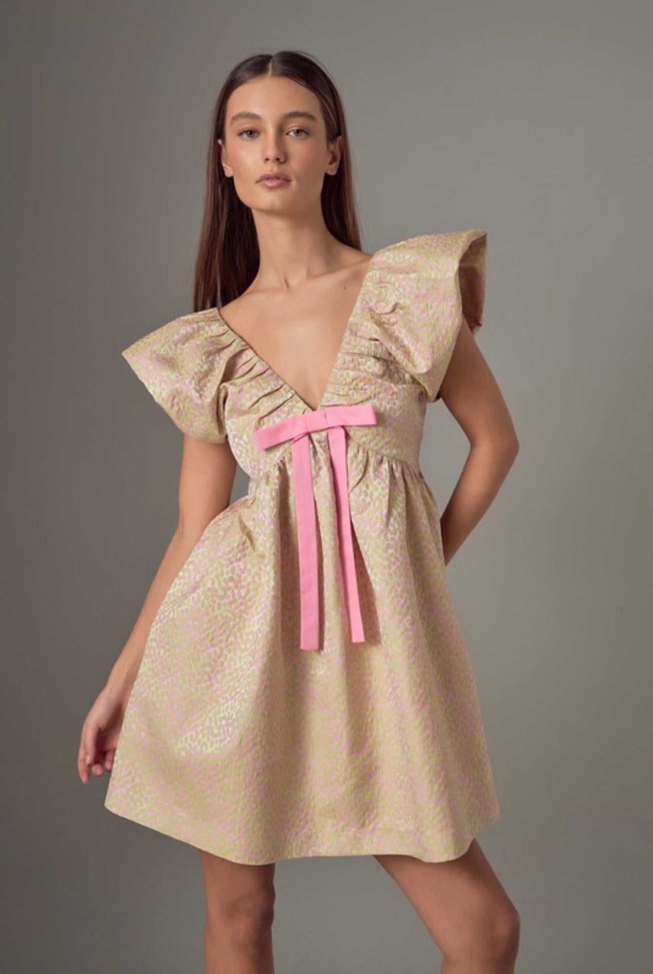 Pink/Green Jacquard Mini Dress