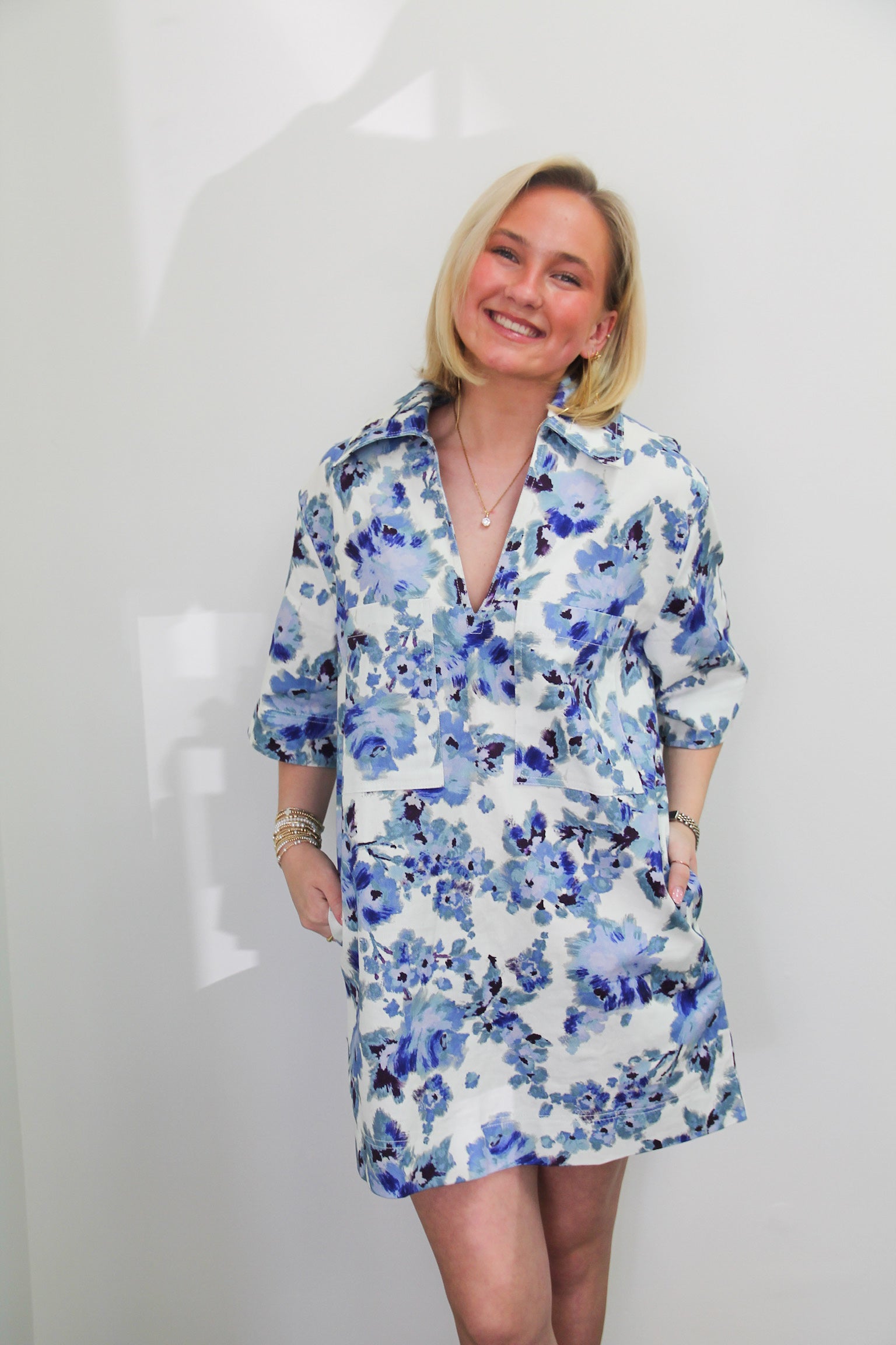 Watercolor Blue Floral Dress