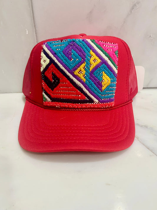 Patchwork Trucker Hat- Red