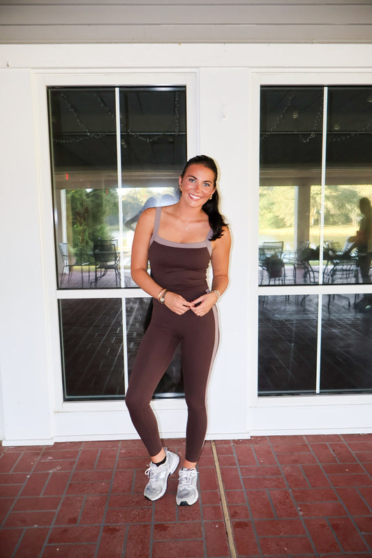 Contrast Block Tank Top- Brown W/ Mocha