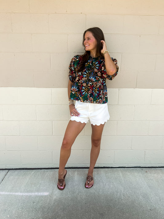 Scalloped White Shorts