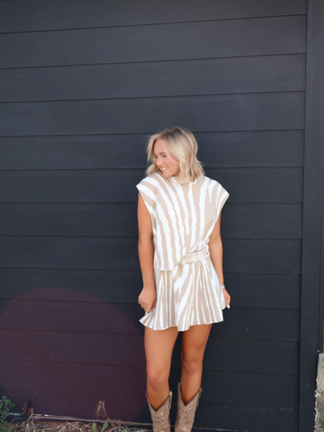 Tiger Mini Skirt Set- Ivory/Tan