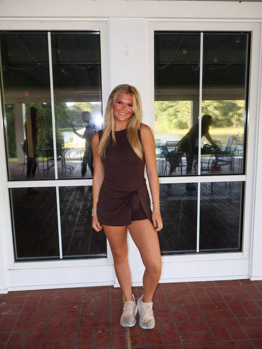 The Courtside Wrap Dress - Chocolate