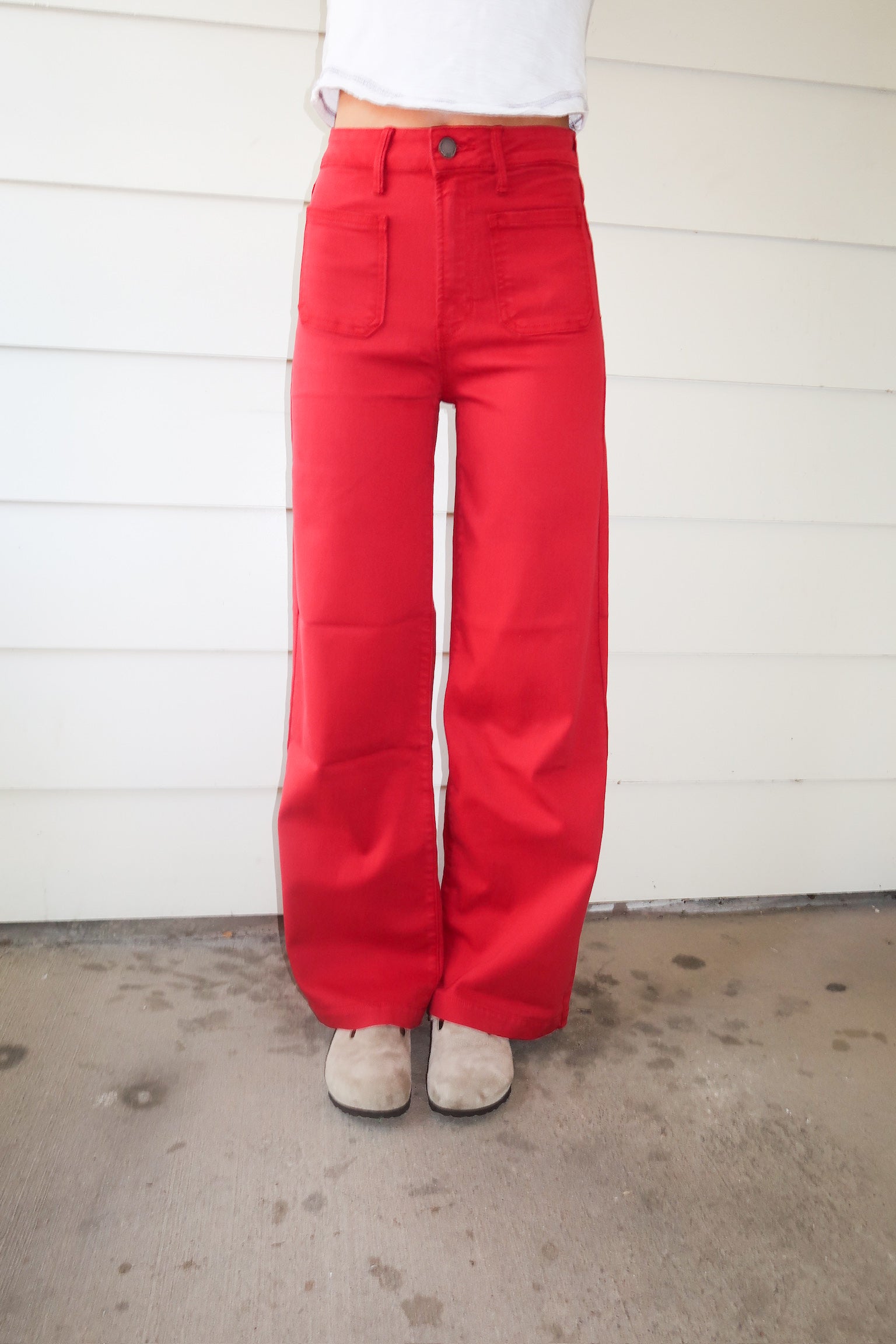Mini Patch Pocket Jeans-DK Red