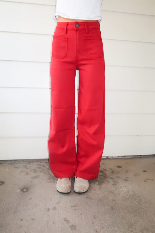 Mini Patch Pocket Jeans-DK Red