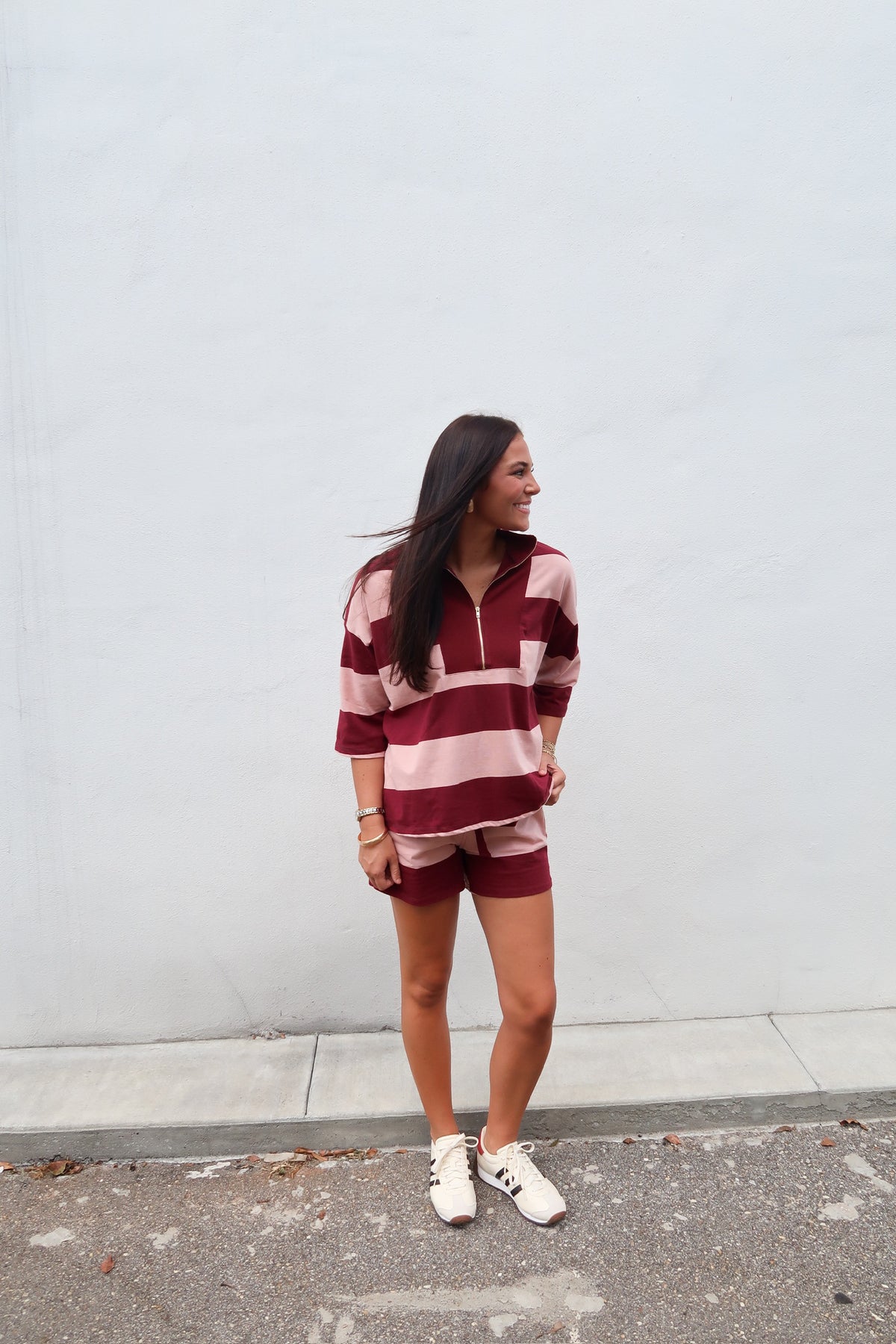 Burgundy/ Pink Striped Shorts Set