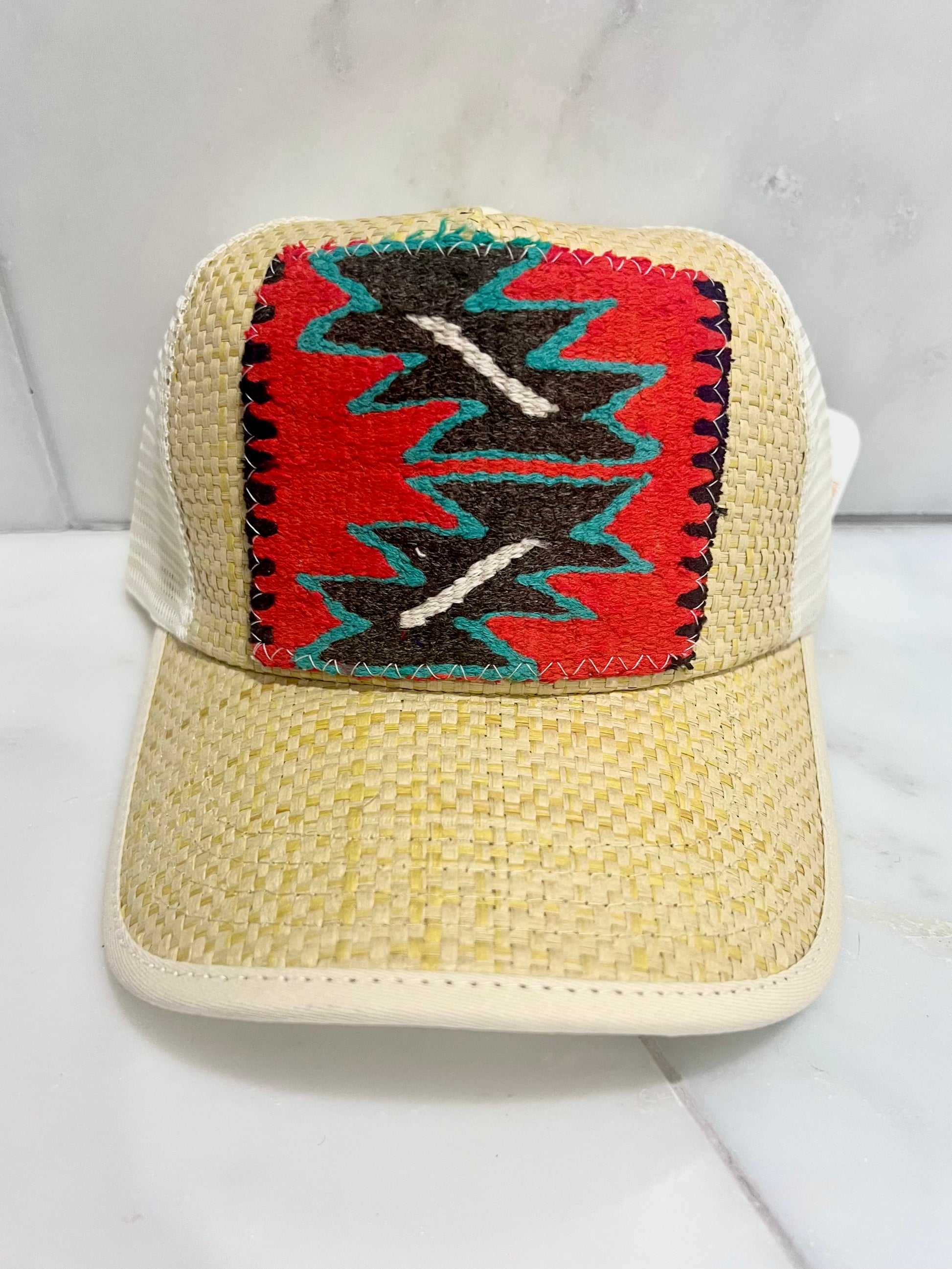 Patchwork Trucker Hat- Straw