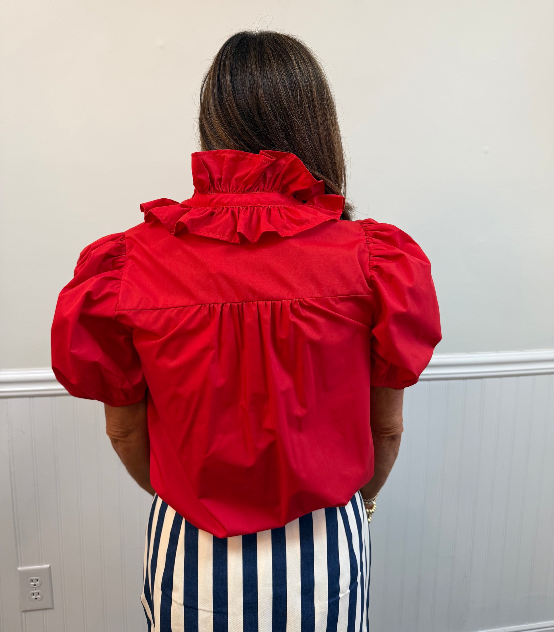 Red Ruffled Collar Top