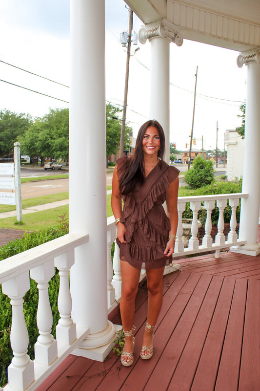 Chestnut Ruffle Mini Dress