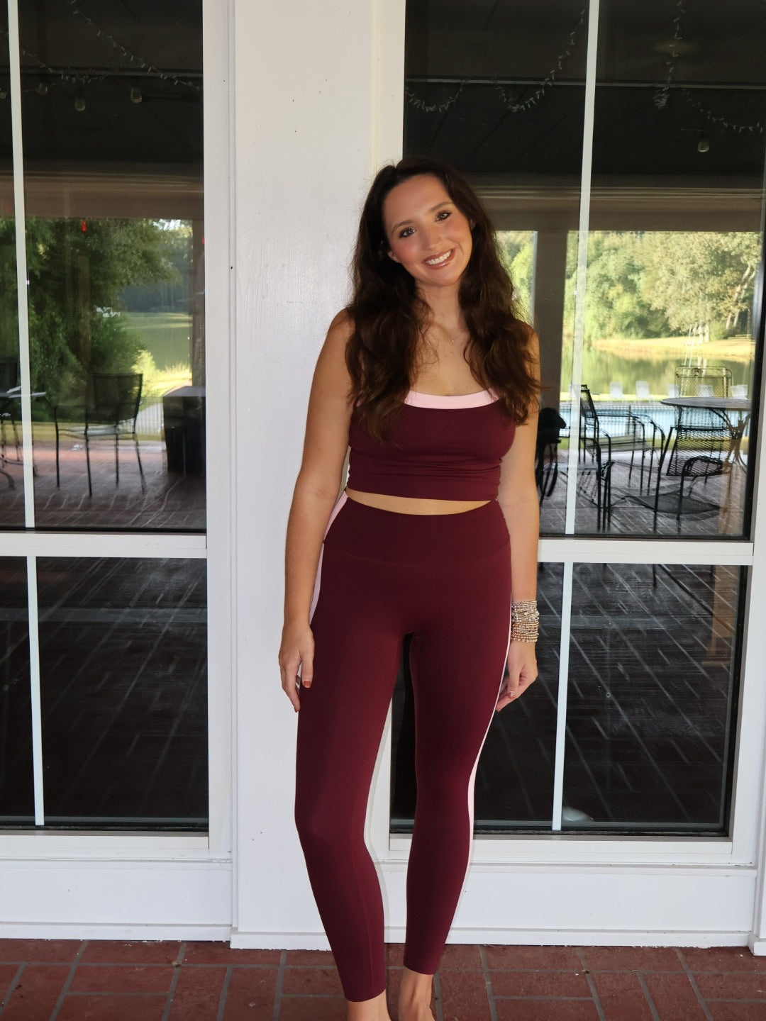 Contrast Block Tank -Burgundy w/ Pink