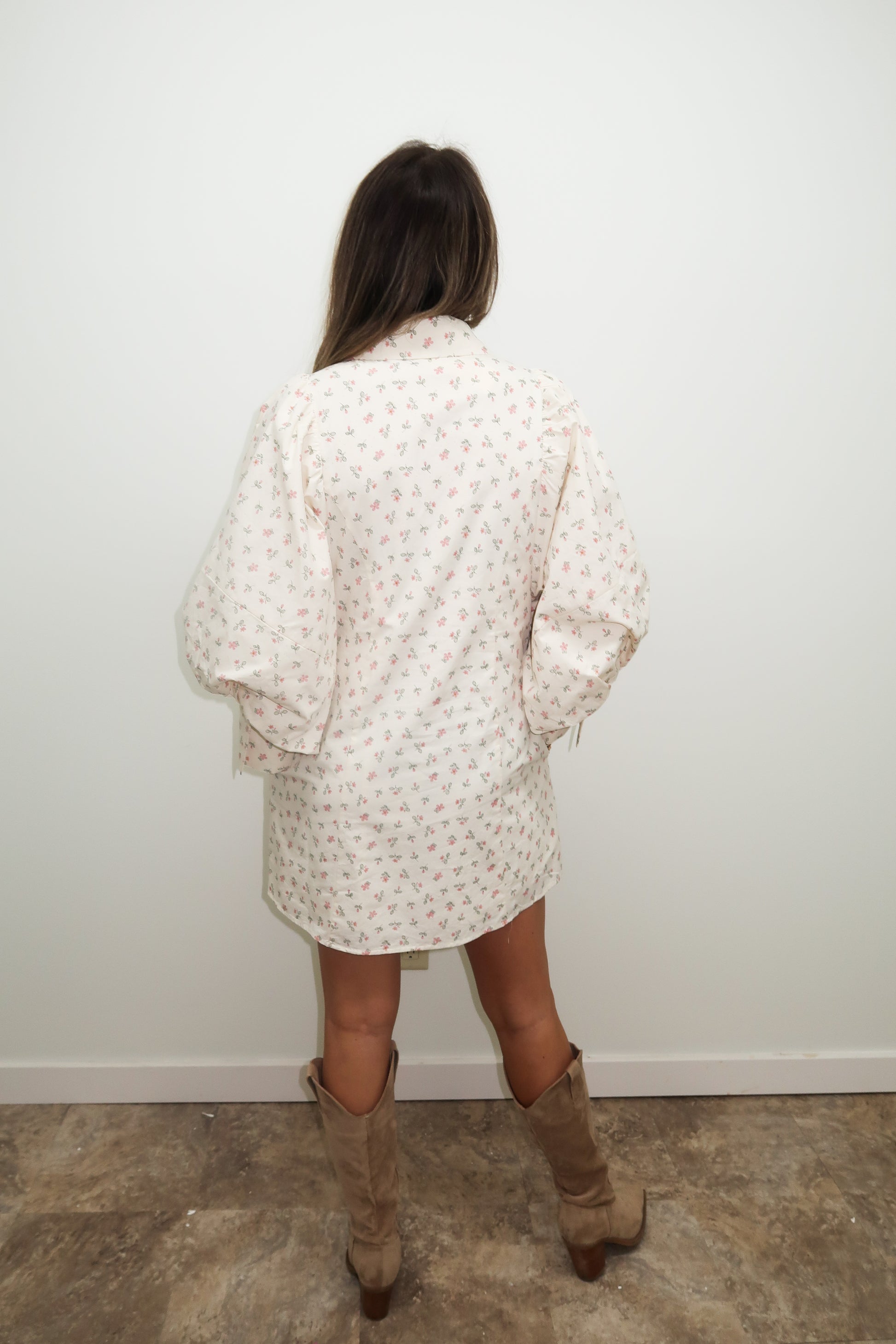 Puff Sleeve Mini Poplin Floral Dress