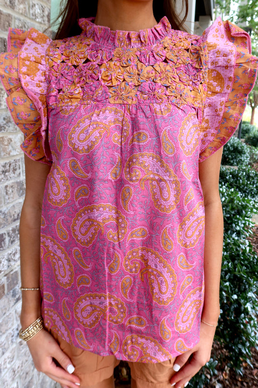 Paisley Flutter Sleeve Top