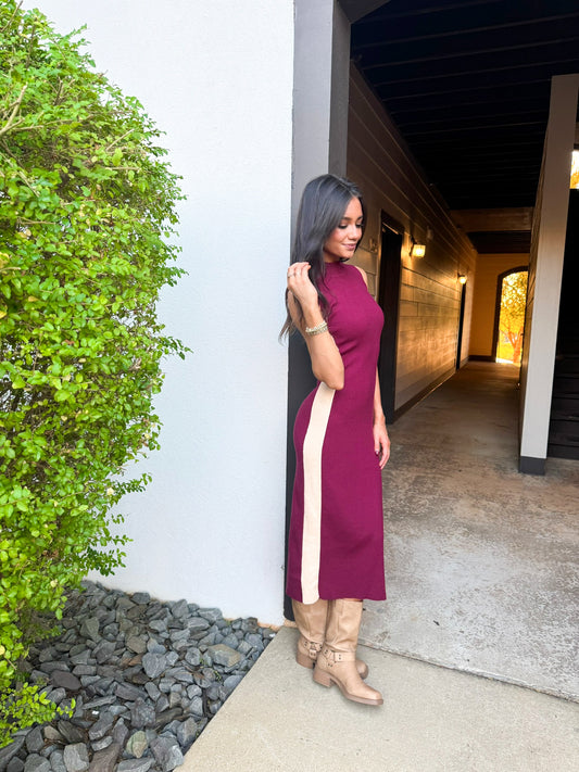 Burgundy and Ivory Sweater Dress