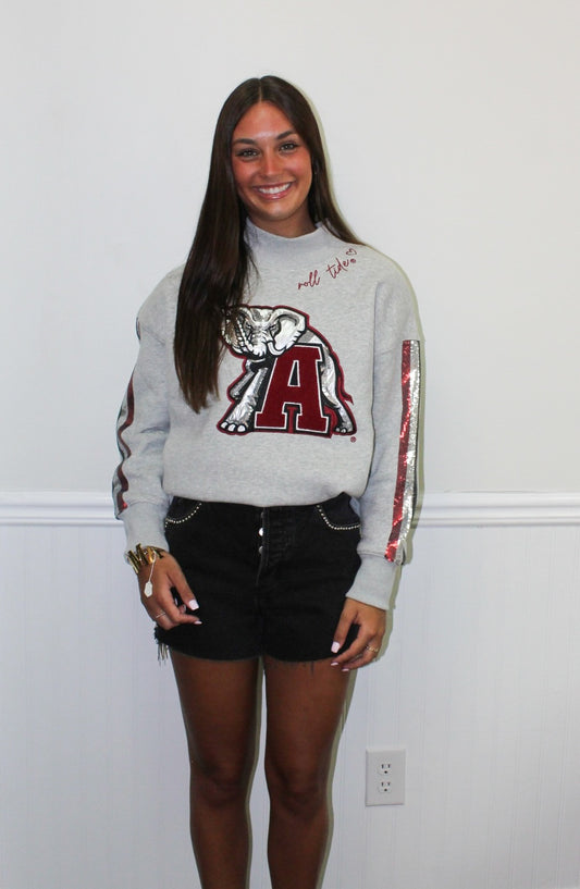 Alabama Mock Neck Sequin Stripe Sweatshirt